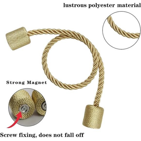 4 Pack Gold Strong Magnetic Curtain Tiebacks Outdoor Elegant Decorative TieBacks - Picture 2 of 6